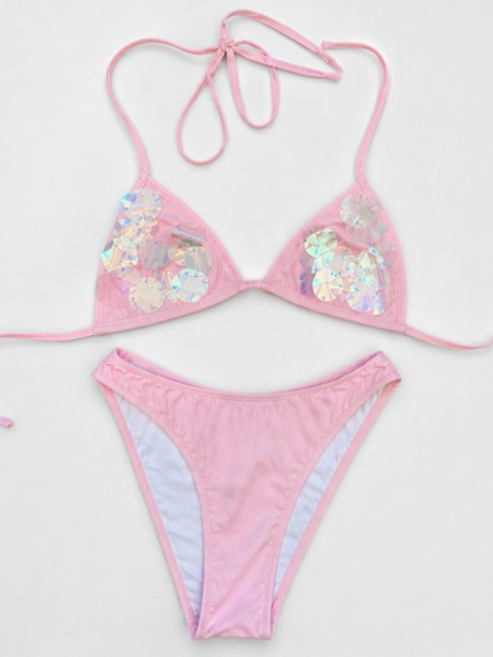 BON BON Italy Pink Sequin Bikini Set Triangle Top High Cut Bottom Size 3
